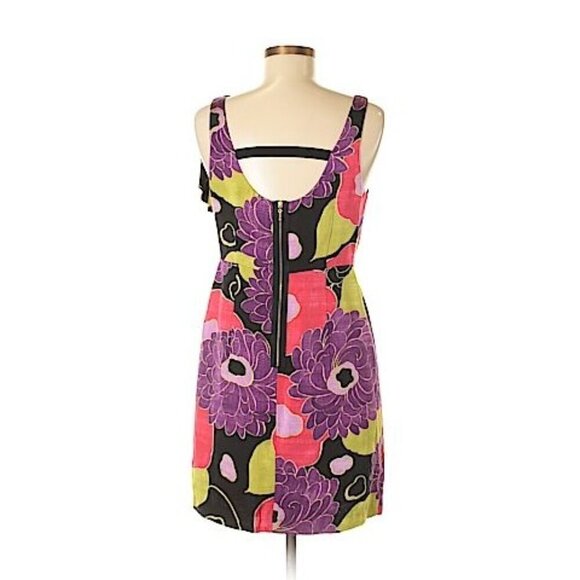 Anthropologie Leifsdottir Black Purple Floral Winter Peony Sheath Casual Dress S - Picture 2 of 12